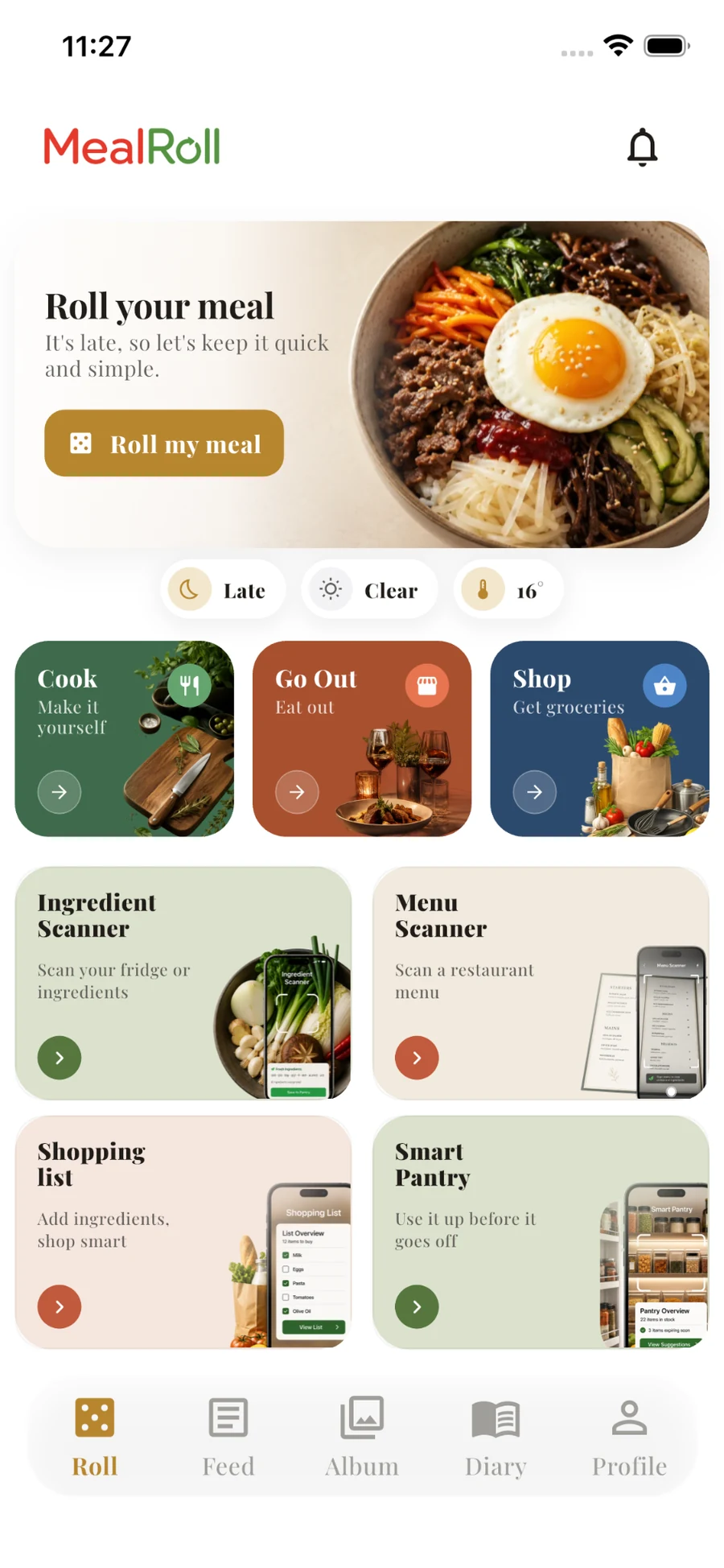 MealRoll home screen