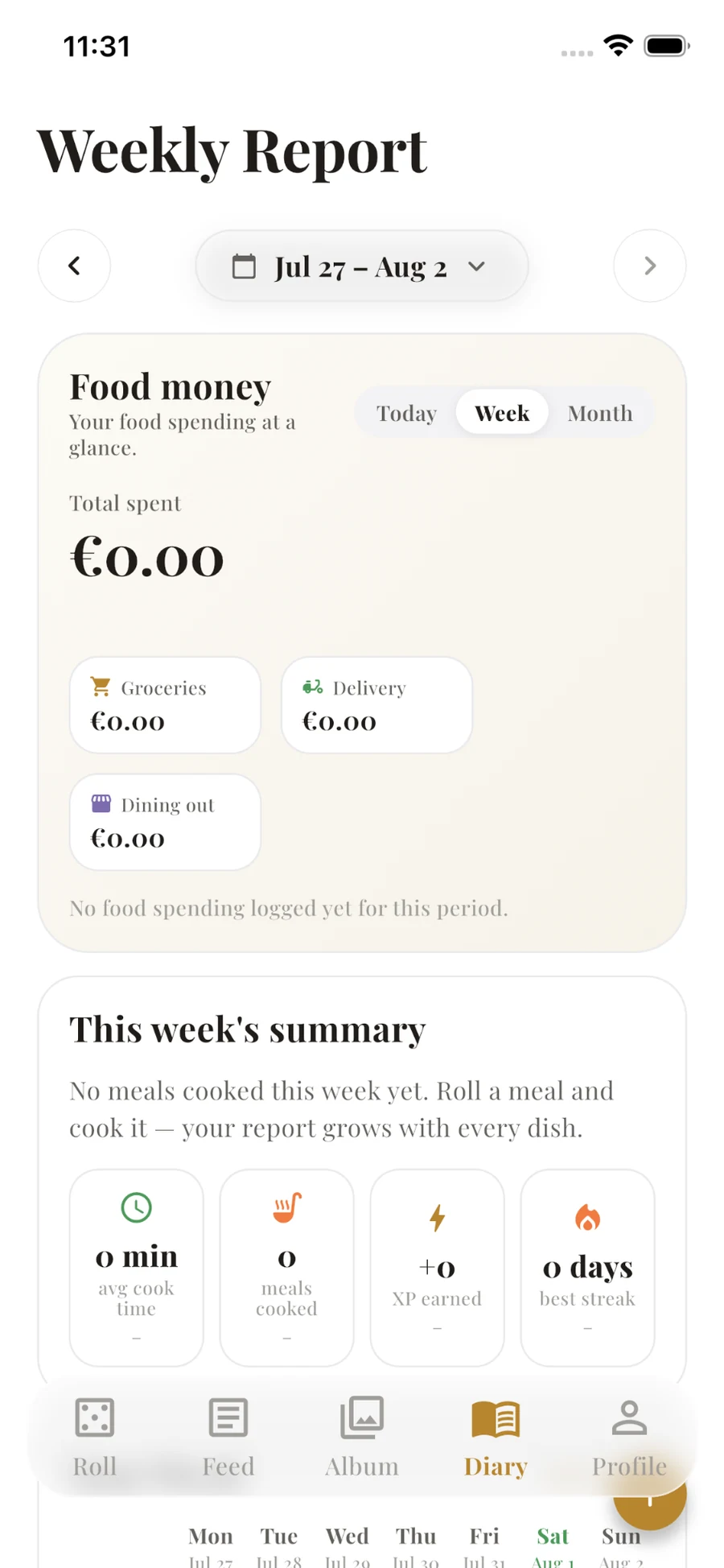 Weekly Report screen